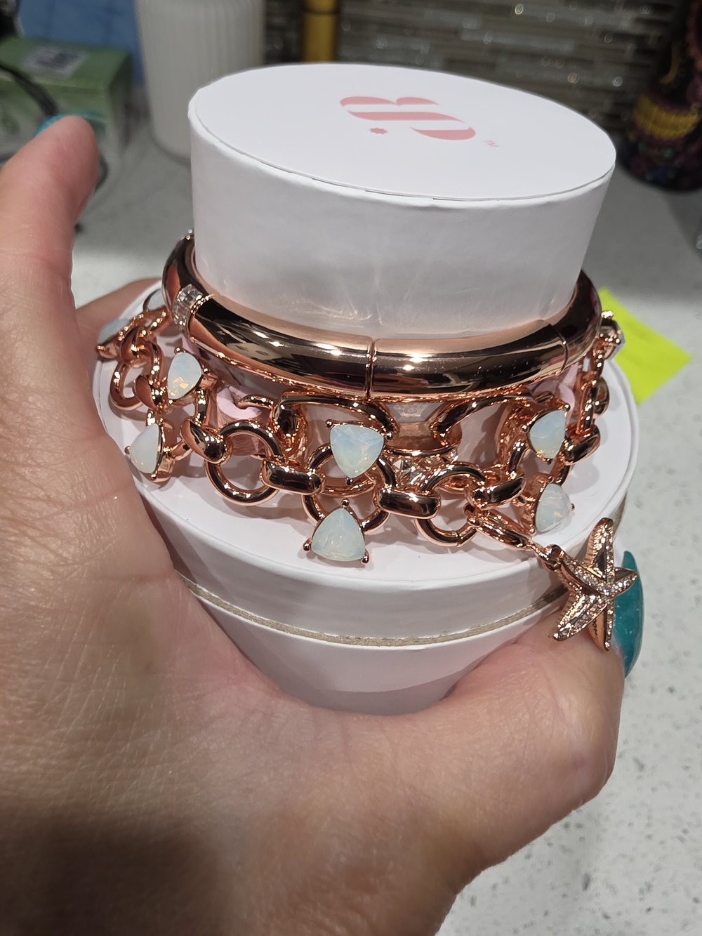 Rose Gold Opal Drop Bracelet Stack - Bp